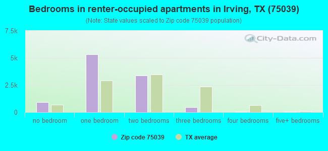 Bedrooms in renter-occupied apartments in Irving, TX (75039) 
