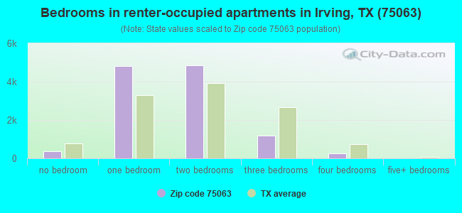 Bedrooms in renter-occupied apartments in Irving, TX (75063) 