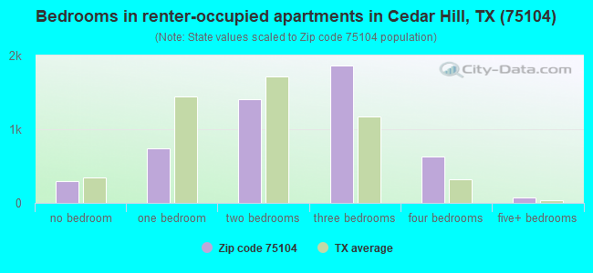 Bedrooms in renter-occupied apartments in Cedar Hill, TX (75104) 