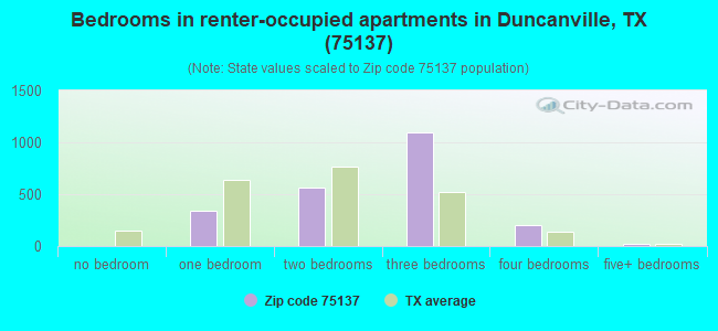 Bedrooms in renter-occupied apartments in Duncanville, TX (75137) 