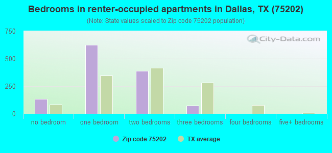 Bedrooms in renter-occupied apartments in Dallas, TX (75202) 