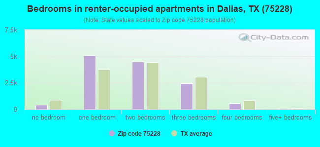 Bedrooms in renter-occupied apartments in Dallas, TX (75228) 