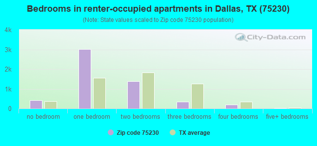 Bedrooms in renter-occupied apartments in Dallas, TX (75230) 