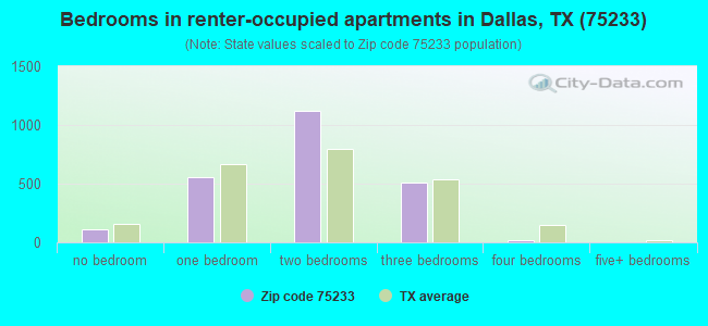 Bedrooms in renter-occupied apartments in Dallas, TX (75233) 