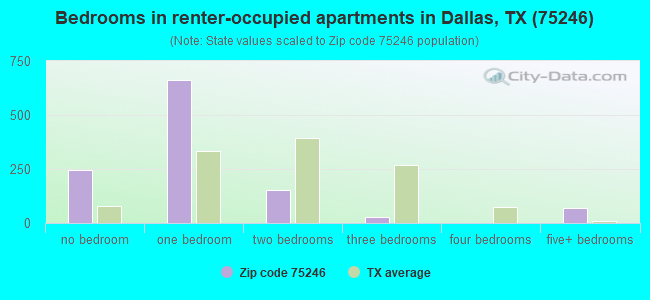 Bedrooms in renter-occupied apartments in Dallas, TX (75246) 