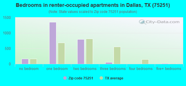 Bedrooms in renter-occupied apartments in Dallas, TX (75251) 