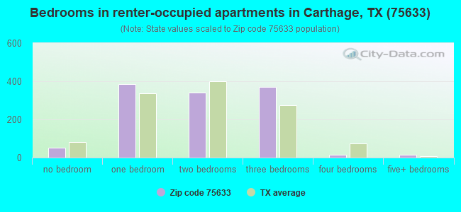 Bedrooms in renter-occupied apartments in Carthage, TX (75633) 
