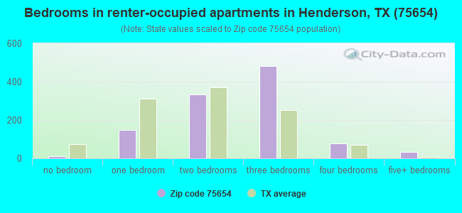 Bedrooms in renter-occupied apartments in Henderson, TX (75654) 