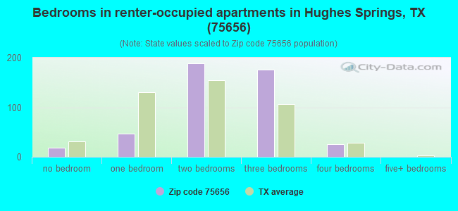 Bedrooms in renter-occupied apartments in Hughes Springs, TX (75656) 
