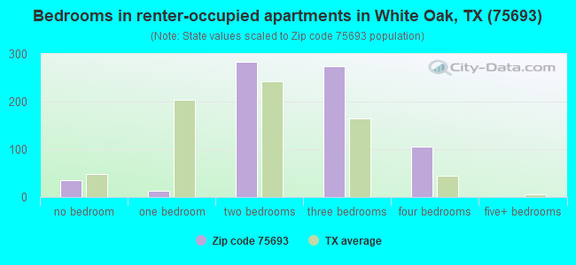 Bedrooms in renter-occupied apartments in White Oak, TX (75693) 