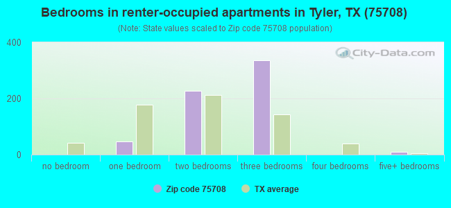 Bedrooms in renter-occupied apartments in Tyler, TX (75708) 