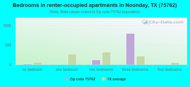 Bedrooms in renter-occupied apartments in Noonday, TX (75762) 