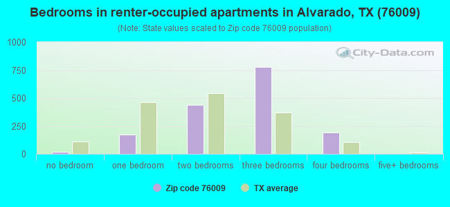 Bedrooms in renter-occupied apartments in Alvarado, TX (76009) 