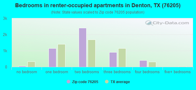 Bedrooms in renter-occupied apartments in Denton, TX (76205) 