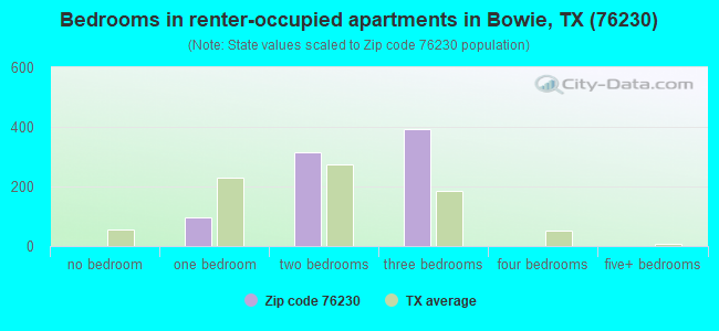 Bedrooms in renter-occupied apartments in Bowie, TX (76230) 