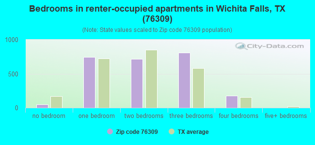 Bedrooms in renter-occupied apartments in Wichita Falls, TX (76309) 