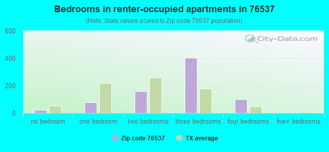 Bedrooms in renter-occupied apartments in 76537 