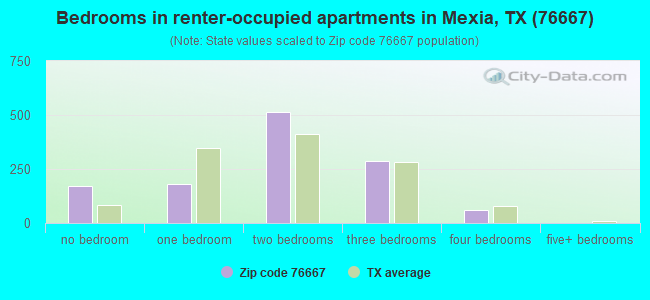 Bedrooms in renter-occupied apartments in Mexia, TX (76667) 