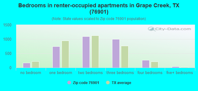 Bedrooms in renter-occupied apartments in Grape Creek, TX (76901) 