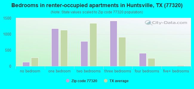 Bedrooms in renter-occupied apartments in Huntsville, TX (77320) 