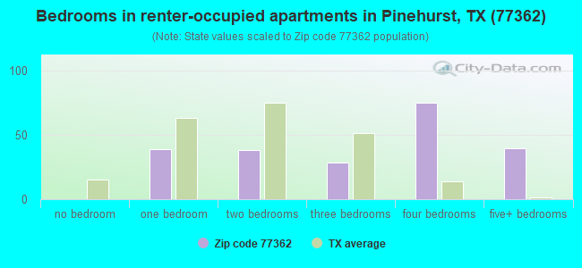 Bedrooms in renter-occupied apartments in Pinehurst, TX (77362) 
