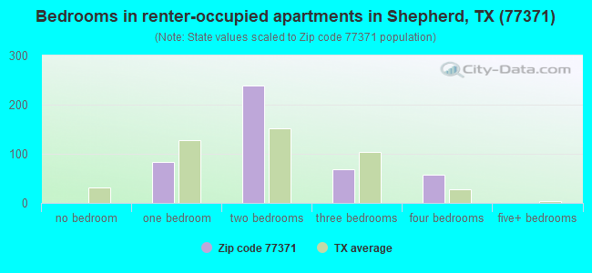 Bedrooms in renter-occupied apartments in Shepherd, TX (77371) 