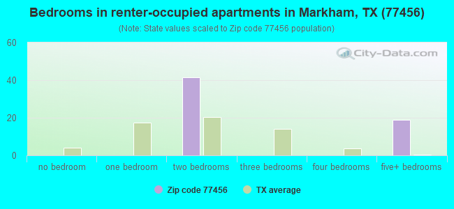 Bedrooms in renter-occupied apartments in Markham, TX (77456) 