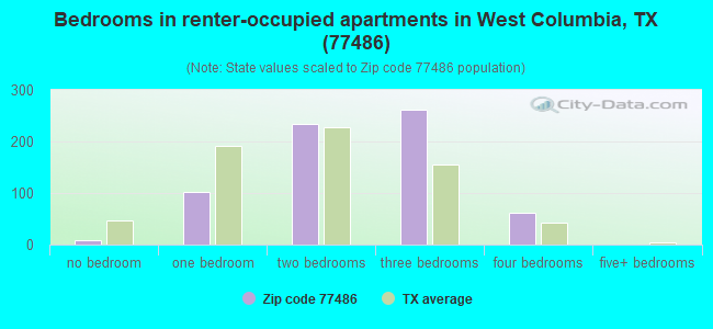 Bedrooms in renter-occupied apartments in West Columbia, TX (77486) 