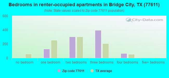 Bedrooms in renter-occupied apartments in Bridge City, TX (77611) 