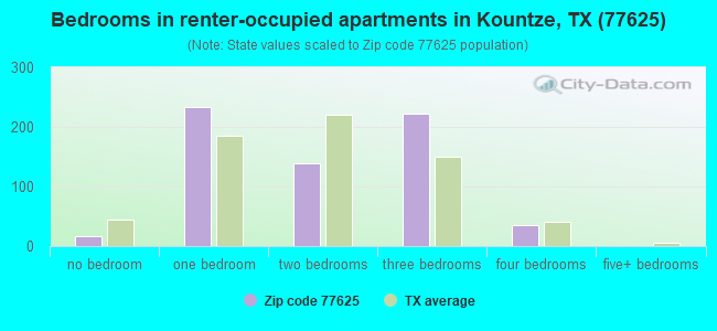 Bedrooms in renter-occupied apartments in Kountze, TX (77625) 