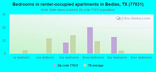 Bedrooms in renter-occupied apartments in Bedias, TX (77831) 