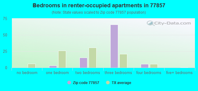 Bedrooms in renter-occupied apartments in 77857 