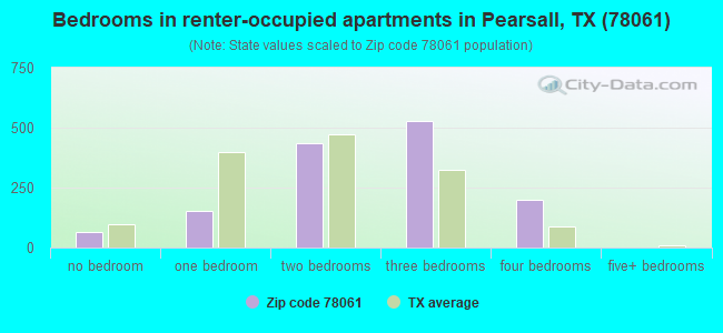 Bedrooms in renter-occupied apartments in Pearsall, TX (78061) 