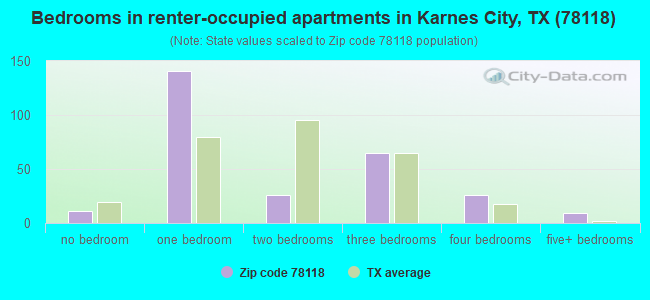 Bedrooms in renter-occupied apartments in Karnes City, TX (78118) 