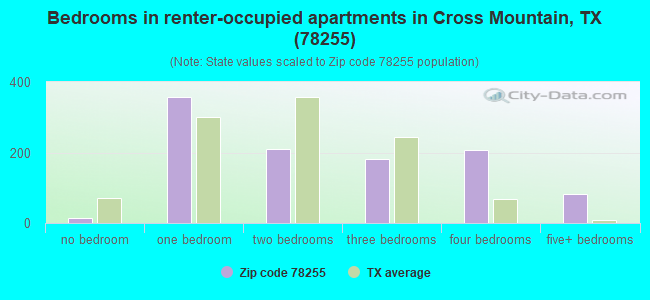 Bedrooms in renter-occupied apartments in Cross Mountain, TX (78255) 