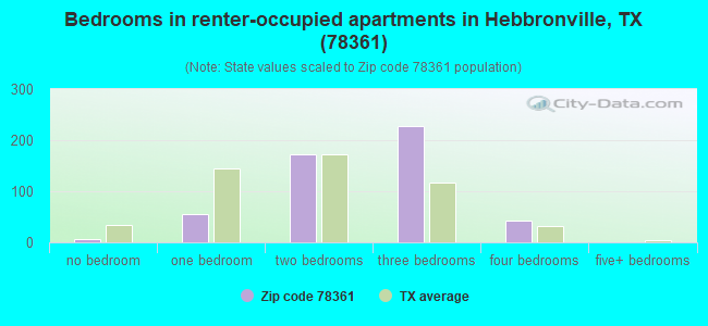Bedrooms in renter-occupied apartments in Hebbronville, TX (78361) 
