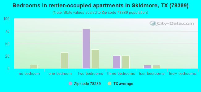 Bedrooms in renter-occupied apartments in Skidmore, TX (78389) 