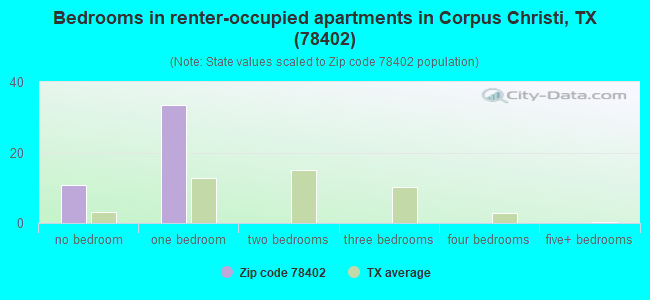Bedrooms in renter-occupied apartments in Corpus Christi, TX (78402) 