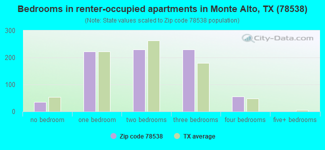 Bedrooms in renter-occupied apartments in Monte Alto, TX (78538) 