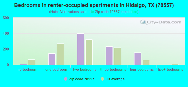 Bedrooms in renter-occupied apartments in Hidalgo, TX (78557) 