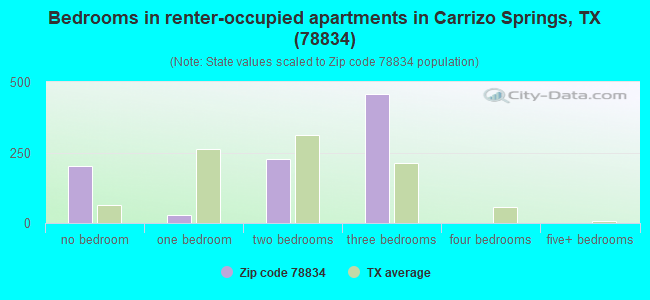 Bedrooms in renter-occupied apartments in Carrizo Springs, TX (78834) 