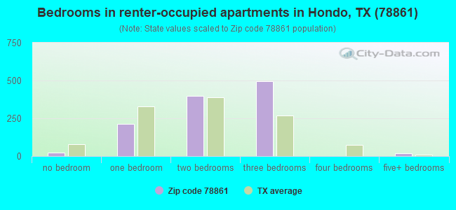 Bedrooms in renter-occupied apartments in Hondo, TX (78861) 