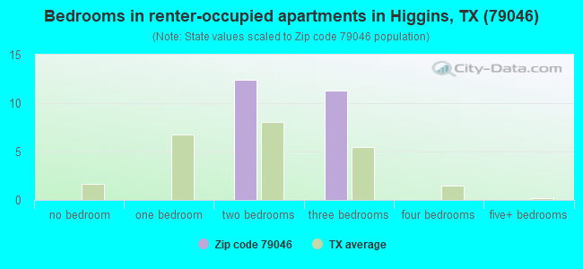 Bedrooms in renter-occupied apartments in Higgins, TX (79046) 