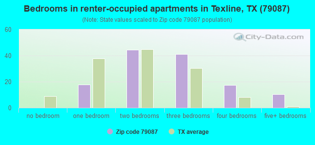 Bedrooms in renter-occupied apartments in Texline, TX (79087) 