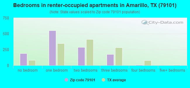 Bedrooms in renter-occupied apartments in Amarillo, TX (79101) 