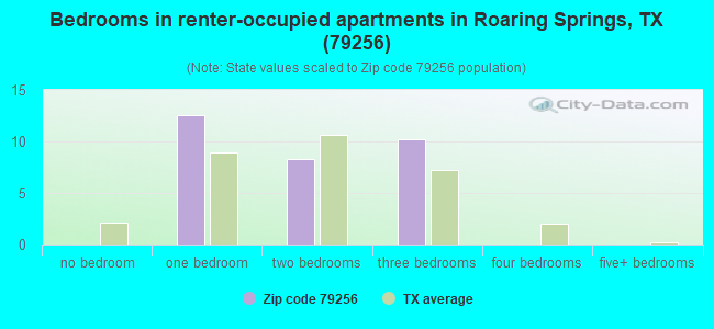 Bedrooms in renter-occupied apartments in Roaring Springs, TX (79256) 