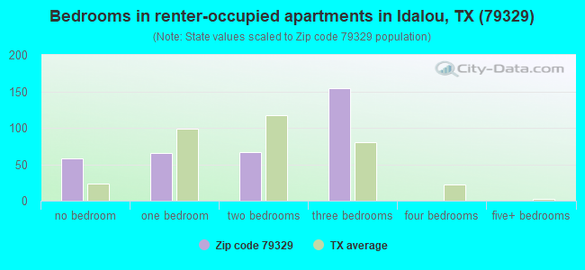 Bedrooms in renter-occupied apartments in Idalou, TX (79329) 