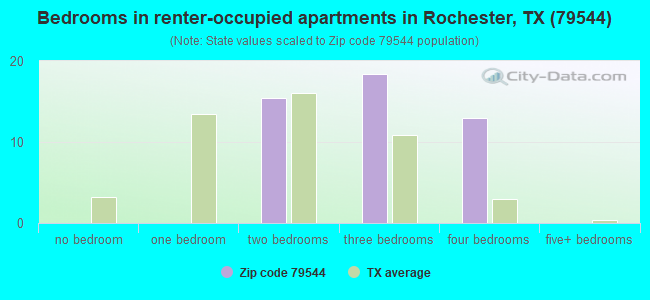 Bedrooms in renter-occupied apartments in Rochester, TX (79544) 