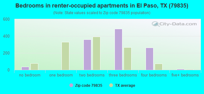 Bedrooms in renter-occupied apartments in El Paso, TX (79835) 