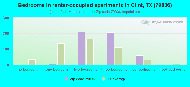 Bedrooms in renter-occupied apartments in Clint, TX (79836) 